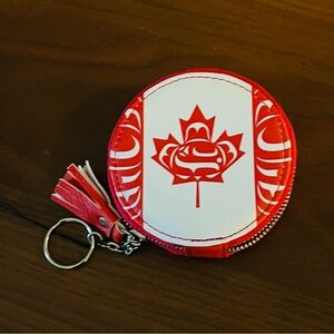 Red and White Maple Leaf Coin Pouch Keychain